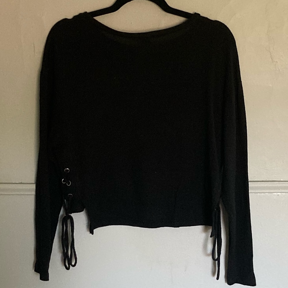 Urban Planet Black Lace Up Long Sleeve Top - Picture 1 of 4